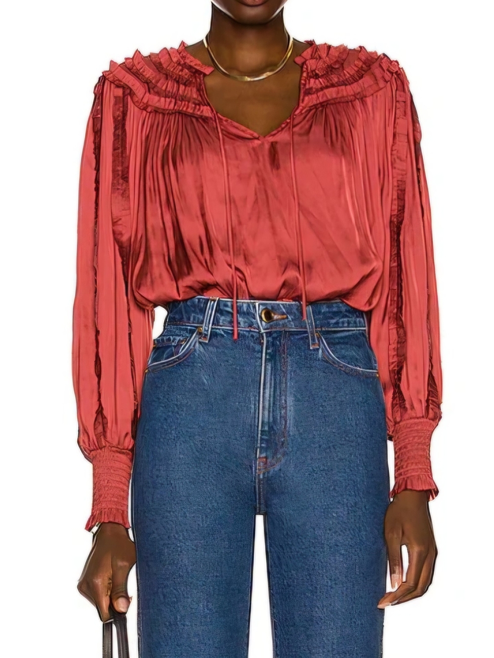 Ulla Johnson Women's Ruffle-Trim Long Sleeve Blouse - Desert Rose In Red-Size:4